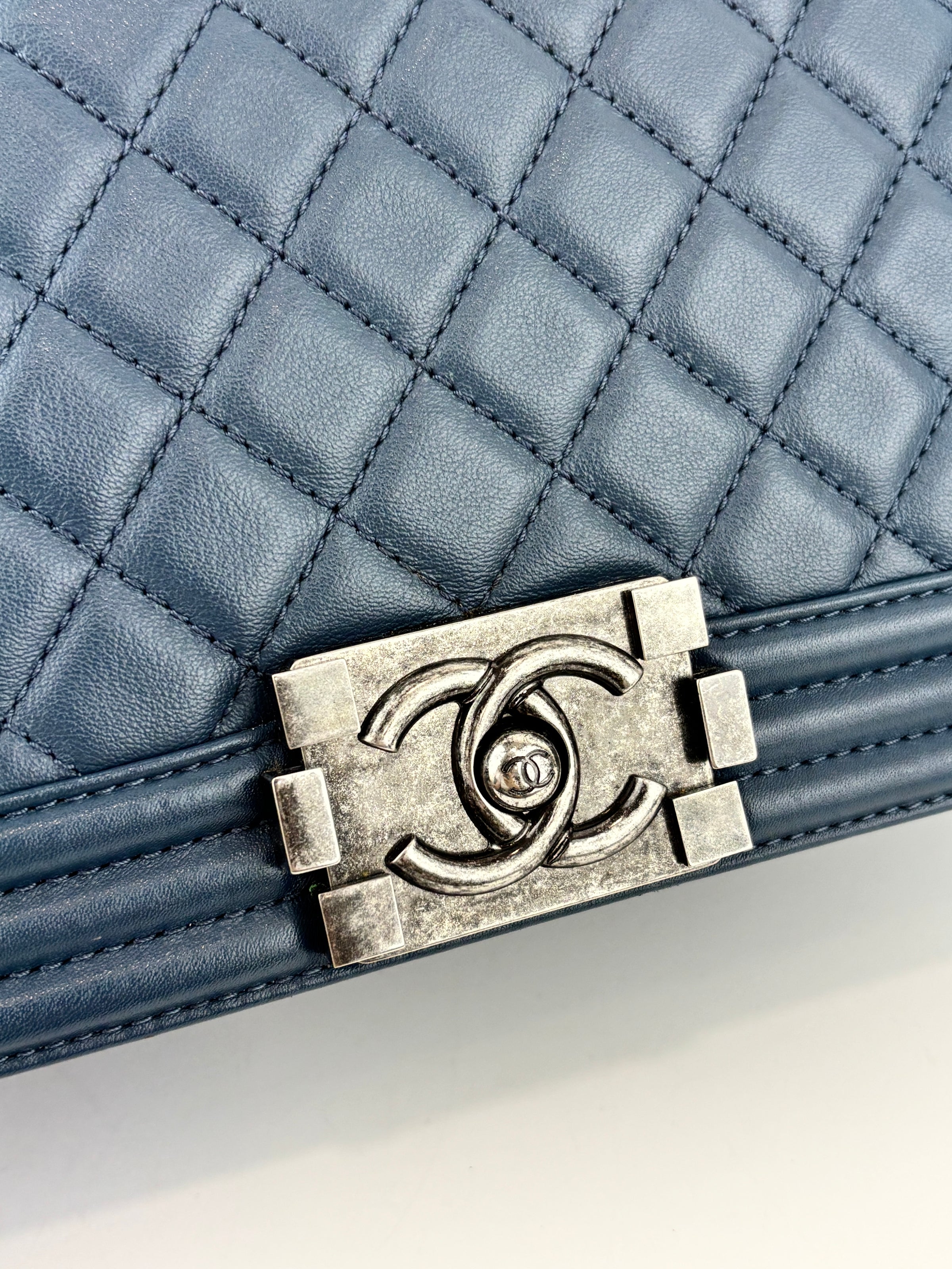 Chanel Old Medium Boy in Blue Quilted Lambskin