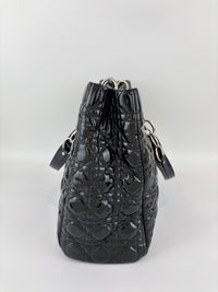 Large Patent Cannage Lady Dior Soft Shopping Tote Black SHW