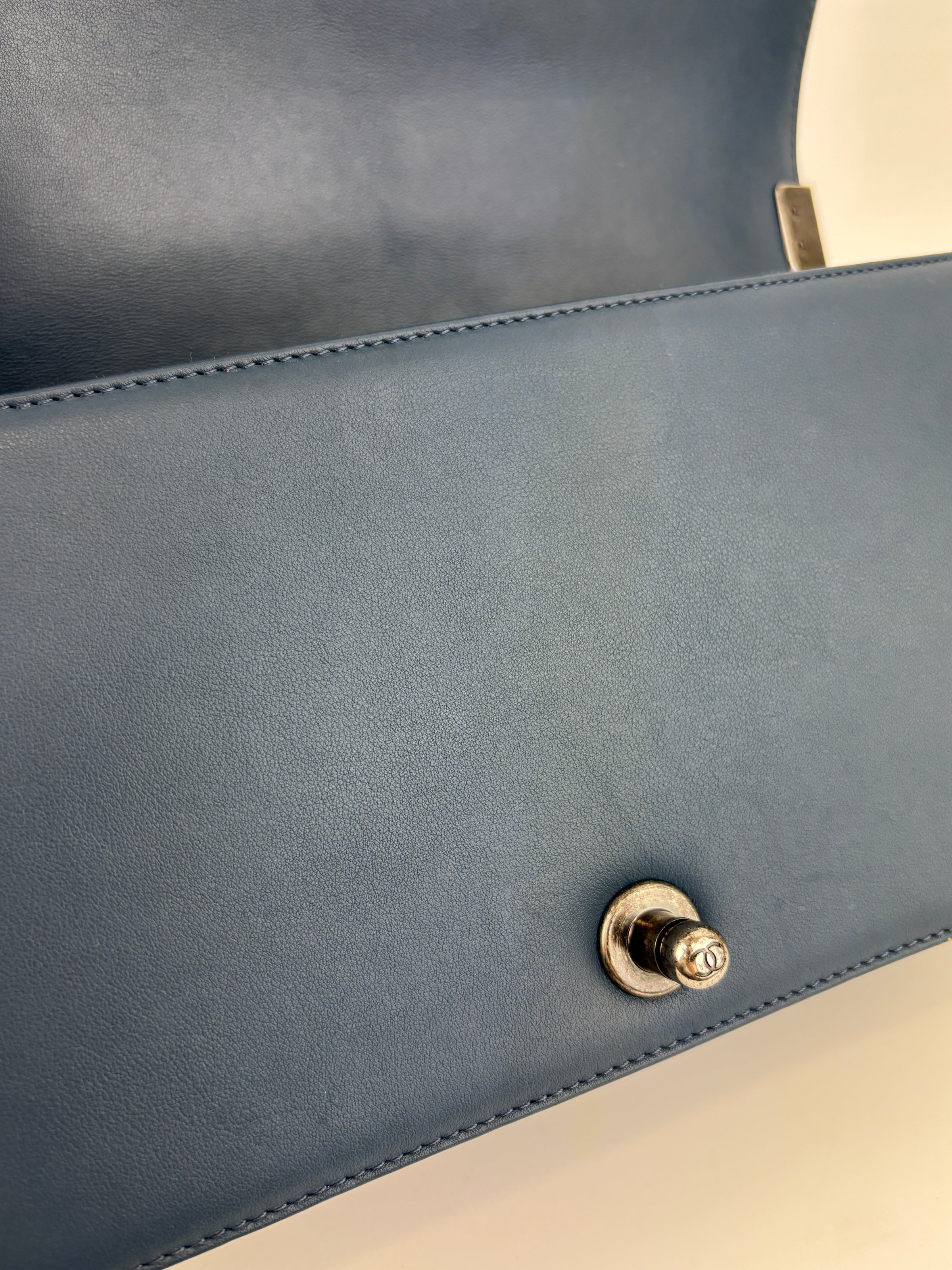 Chanel Old Medium Boy in Blue Quilted Lambskin