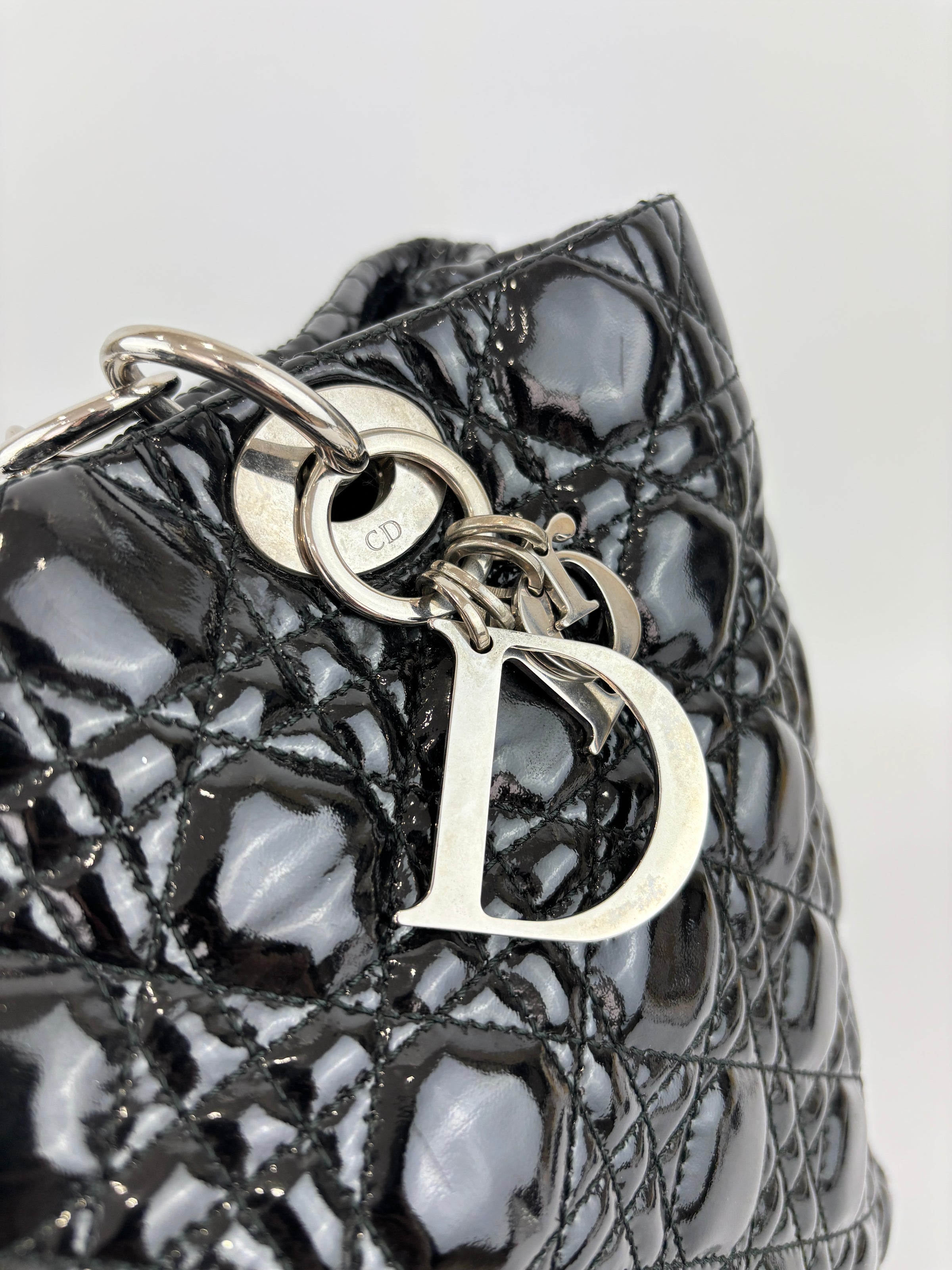 Large Patent Cannage Lady Dior Soft Shopping Tote Black SHW