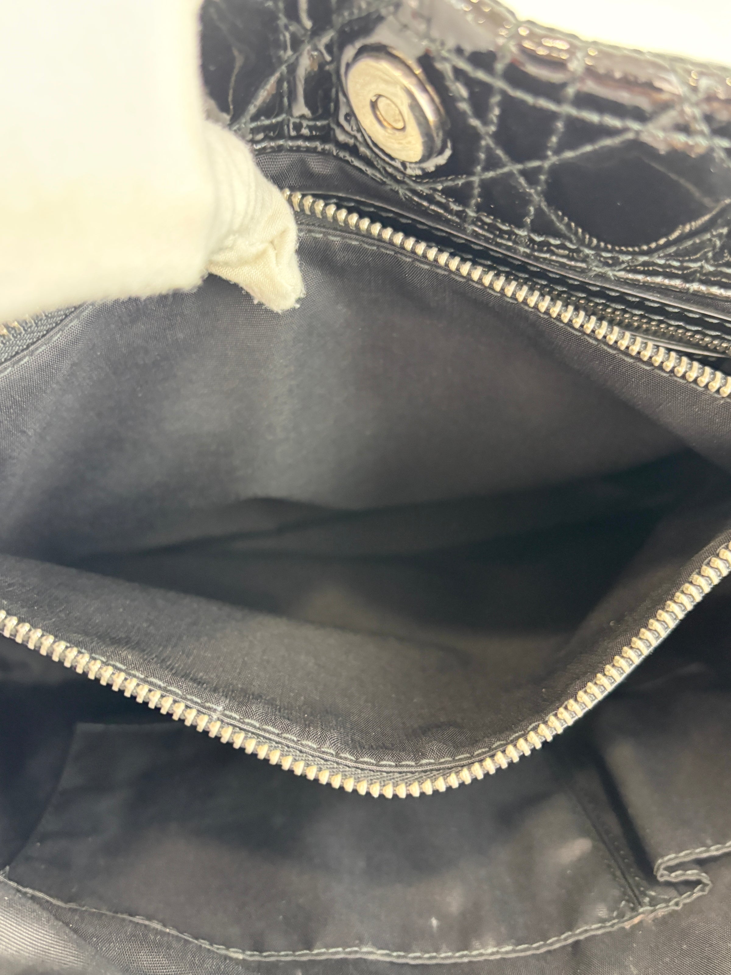 Large Patent Cannage Lady Dior Soft Shopping Tote Black SHW