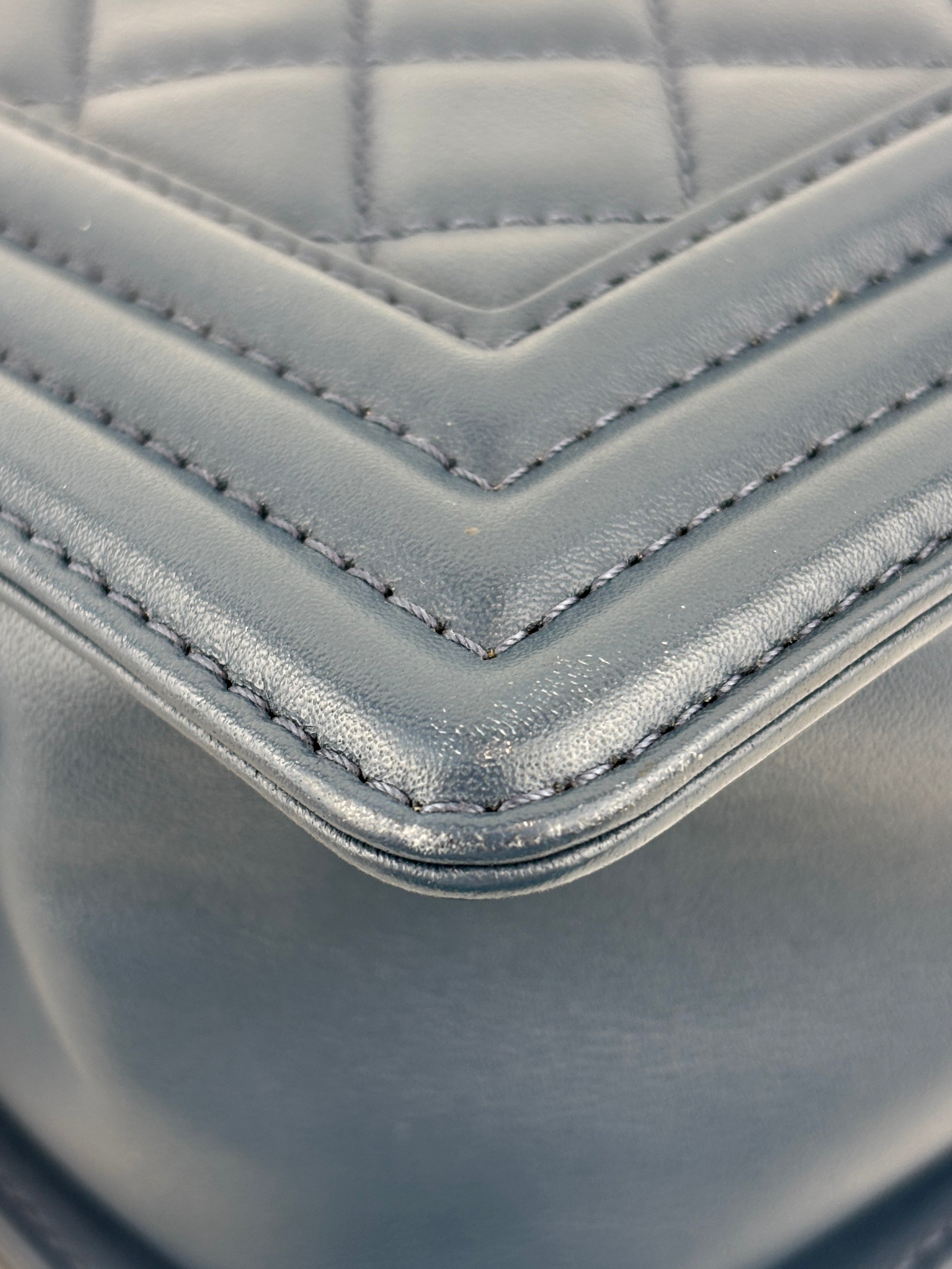 Chanel Old Medium Boy in Blue Quilted Lambskin