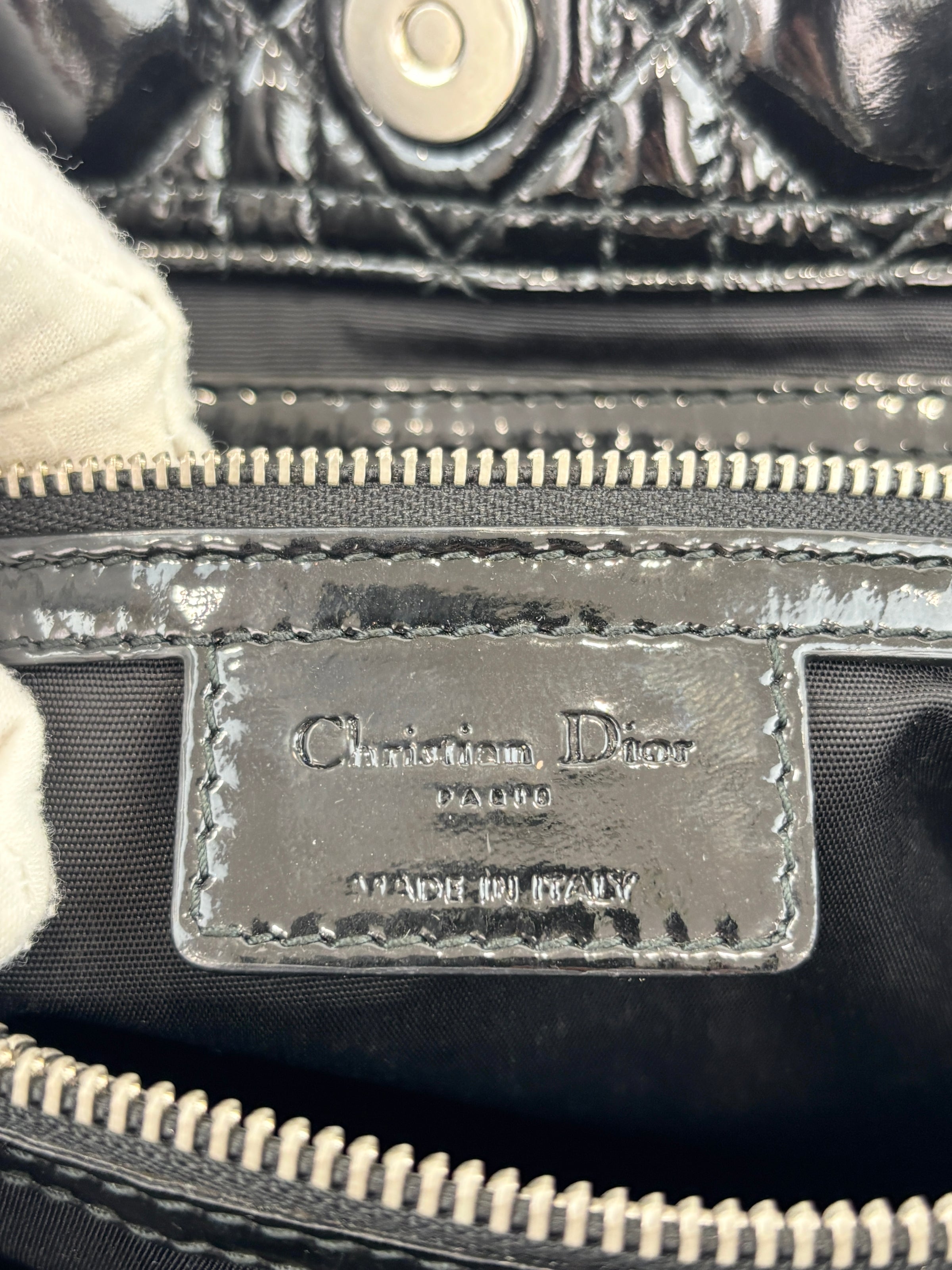 Large Patent Cannage Lady Dior Soft Shopping Tote Black SHW
