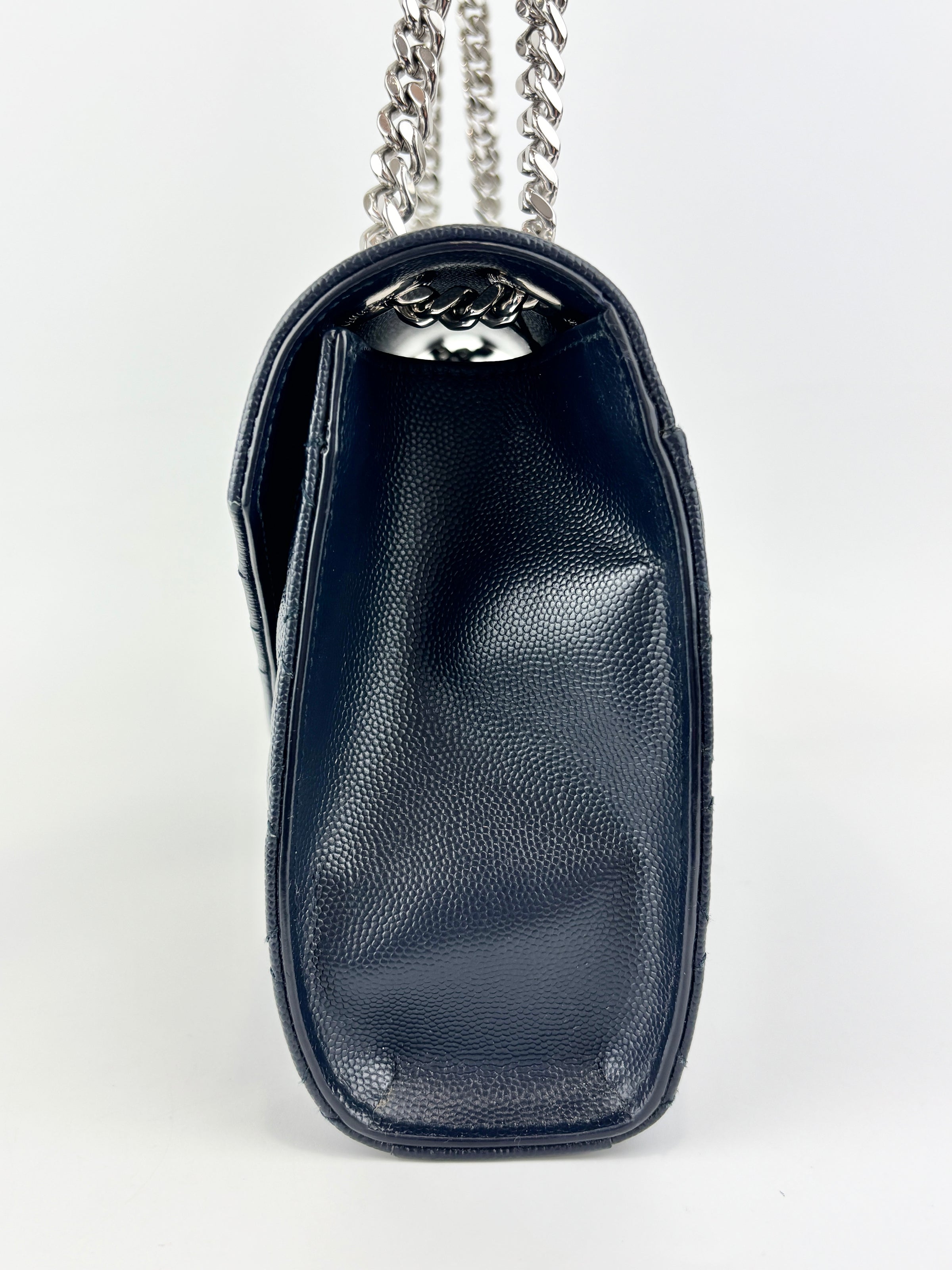 Saint Laurent Medium Envelope Bag in Navy Grain De Poudre SHW