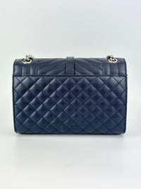 Saint Laurent Medium Envelope Bag in Navy Grain De Poudre SHW