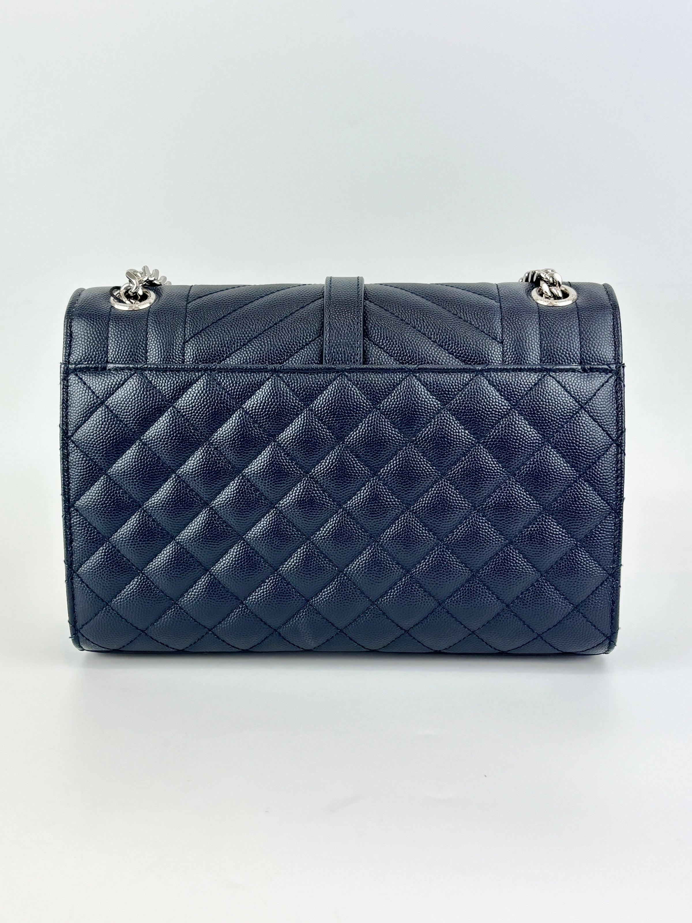 Saint Laurent Medium Envelope Bag in Navy Grain De Poudre SHW