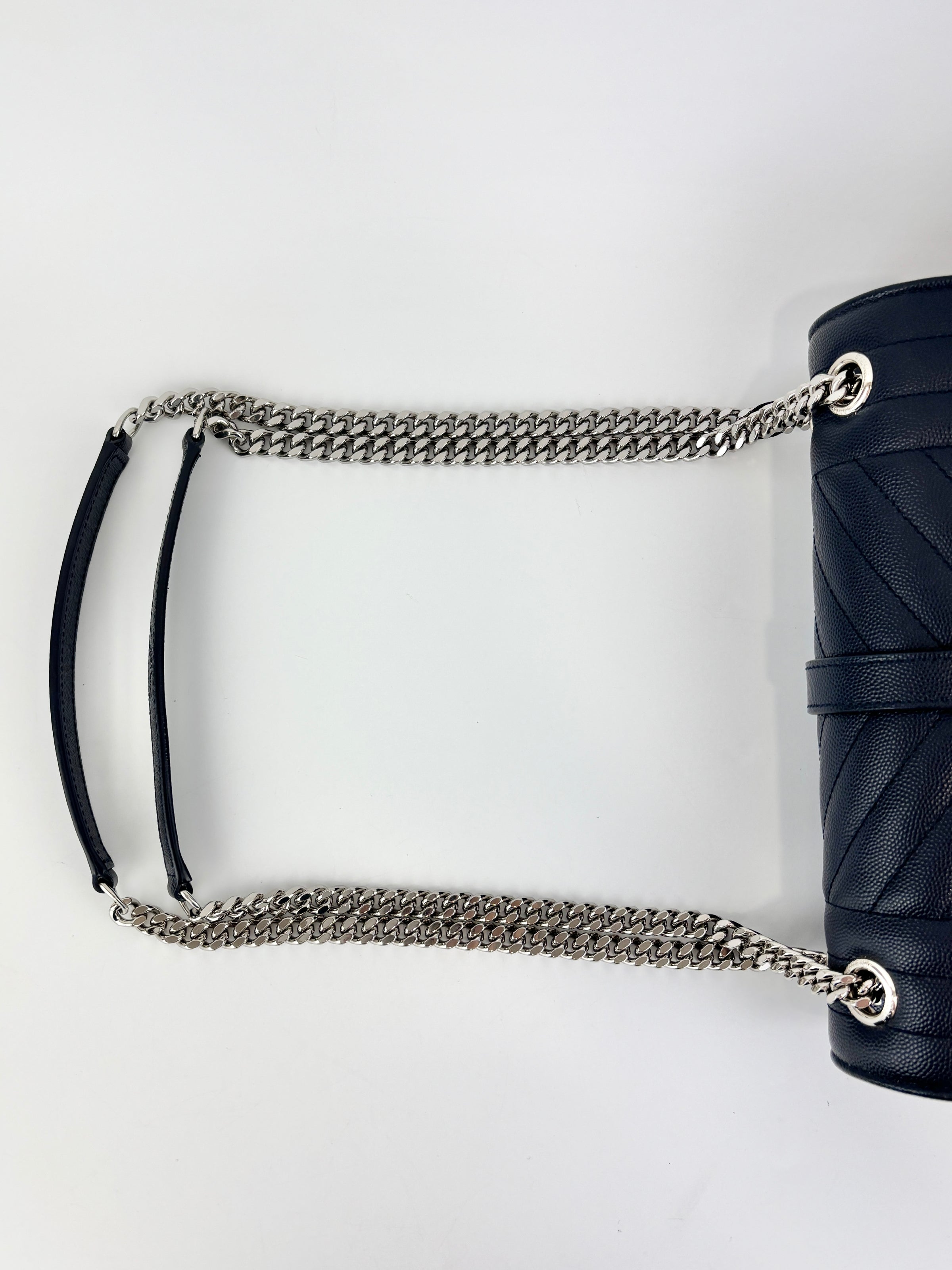 Saint Laurent Medium Envelope Bag in Navy Grain De Poudre SHW