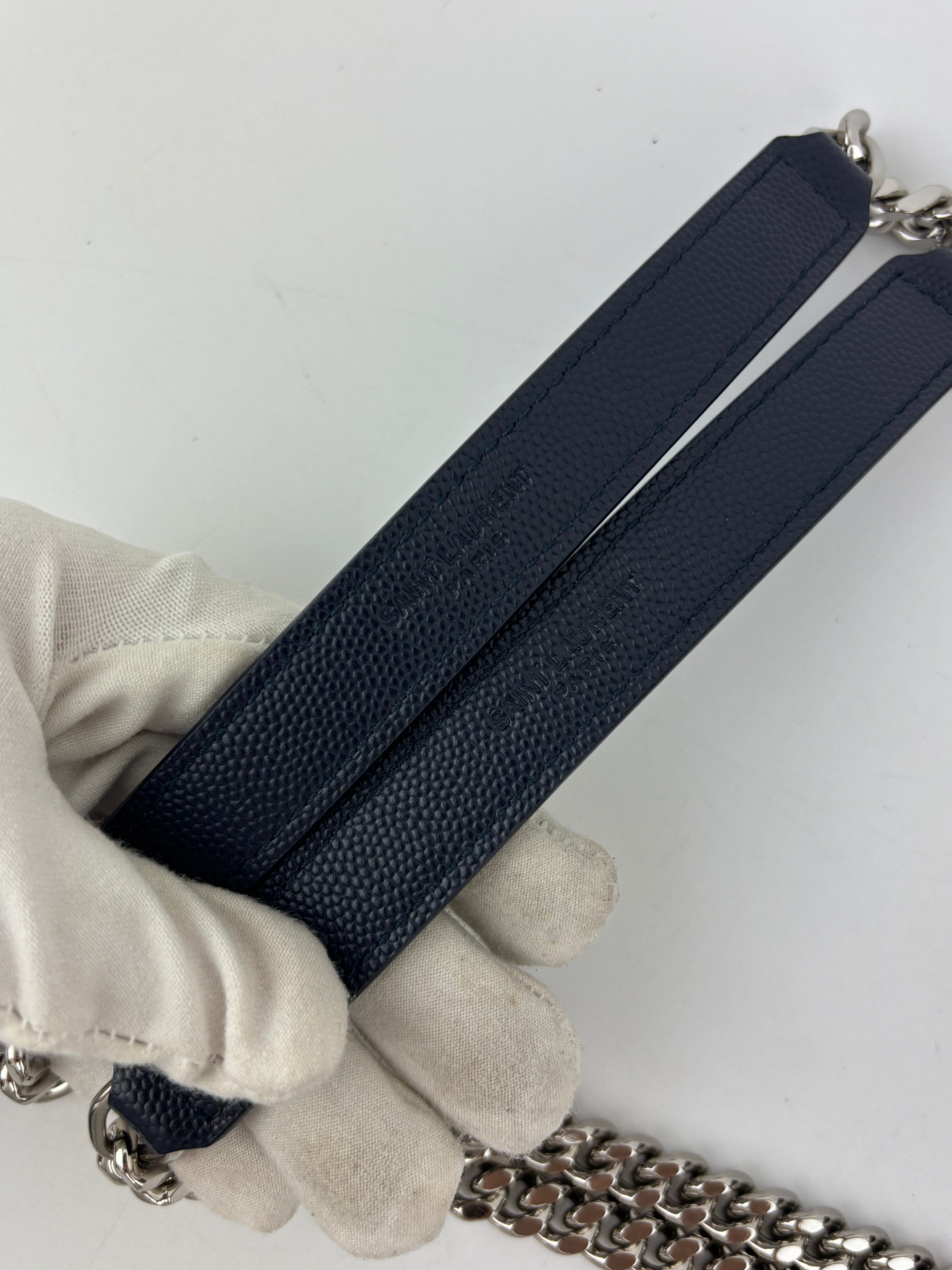 Saint Laurent Medium Envelope Bag in Navy Grain De Poudre SHW