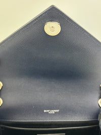 Saint Laurent Medium Envelope Bag in Navy Grain De Poudre SHW
