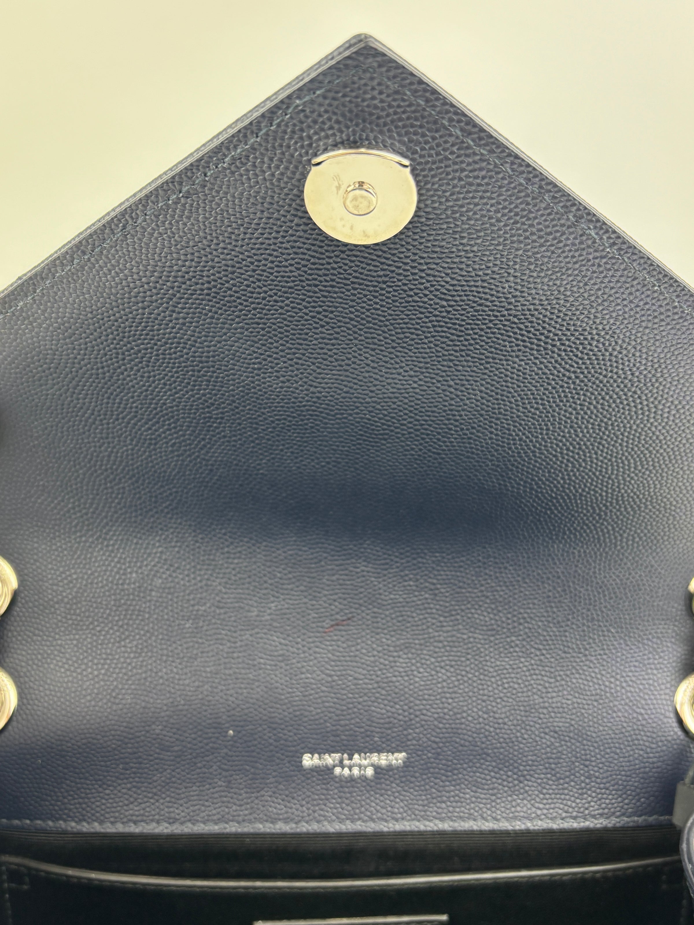 Saint Laurent Medium Envelope Bag in Navy Grain De Poudre SHW