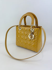 Dior Medium Lady Dior Patent Yellow GHW