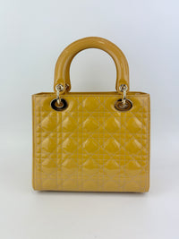 Dior Medium Lady Dior Patent Yellow GHW