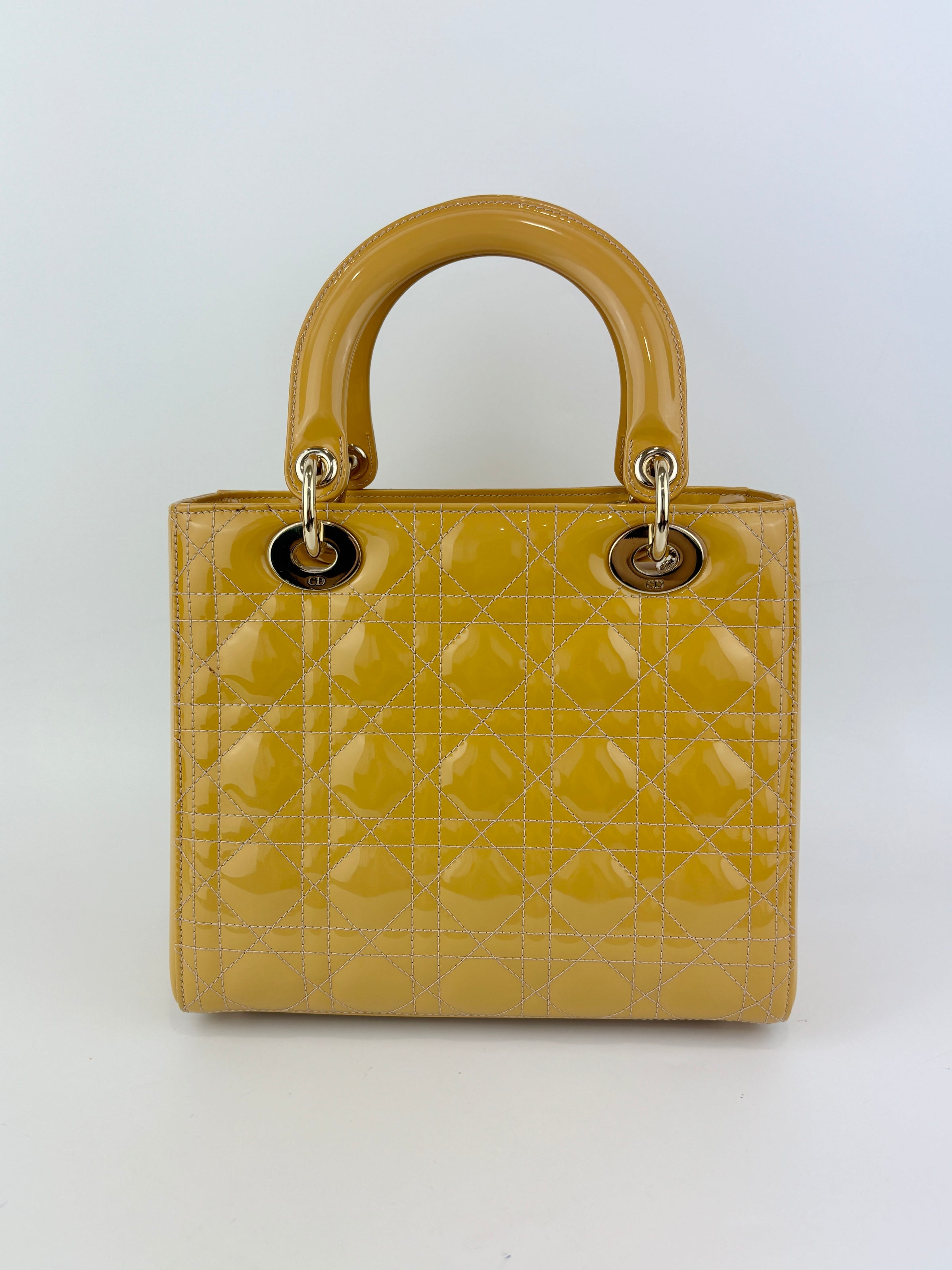 Dior Medium Lady Dior Patent Yellow GHW