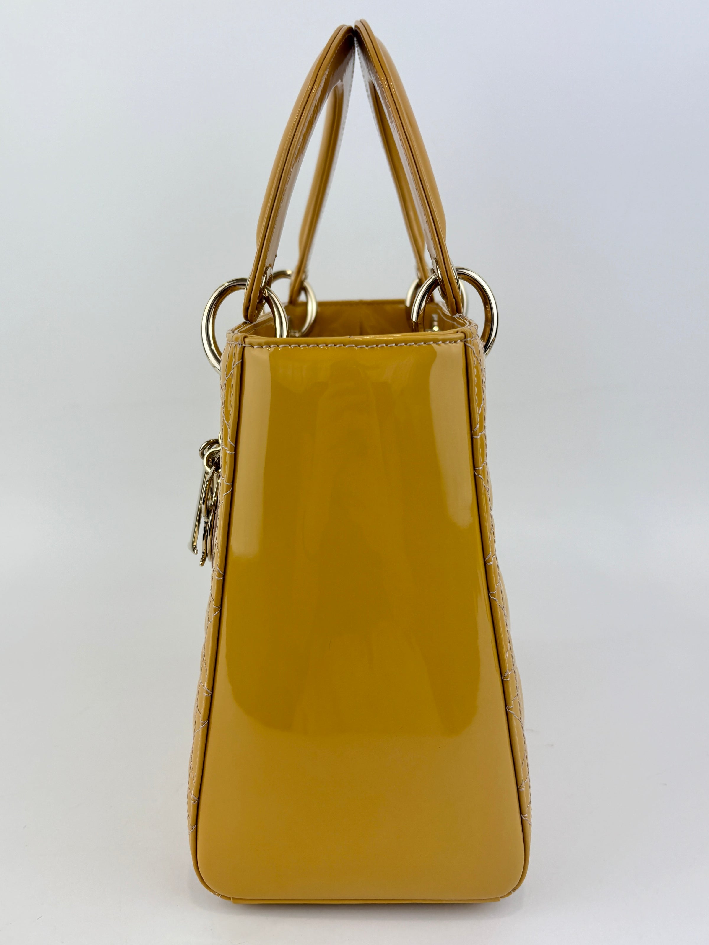 Dior Medium Lady Dior Patent Yellow GHW