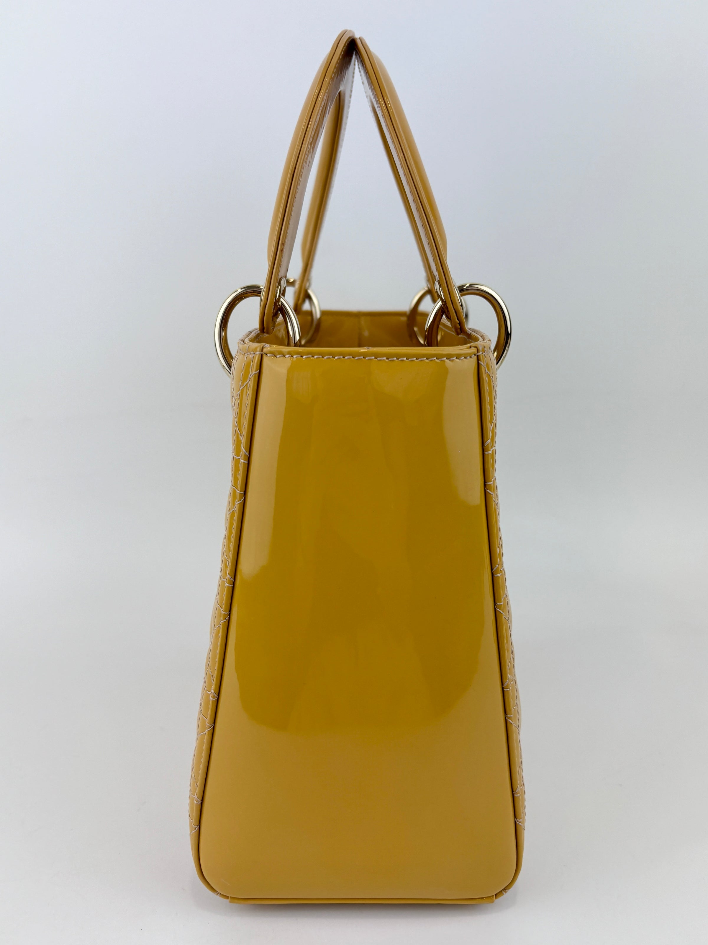 Dior Medium Lady Dior Patent Yellow GHW