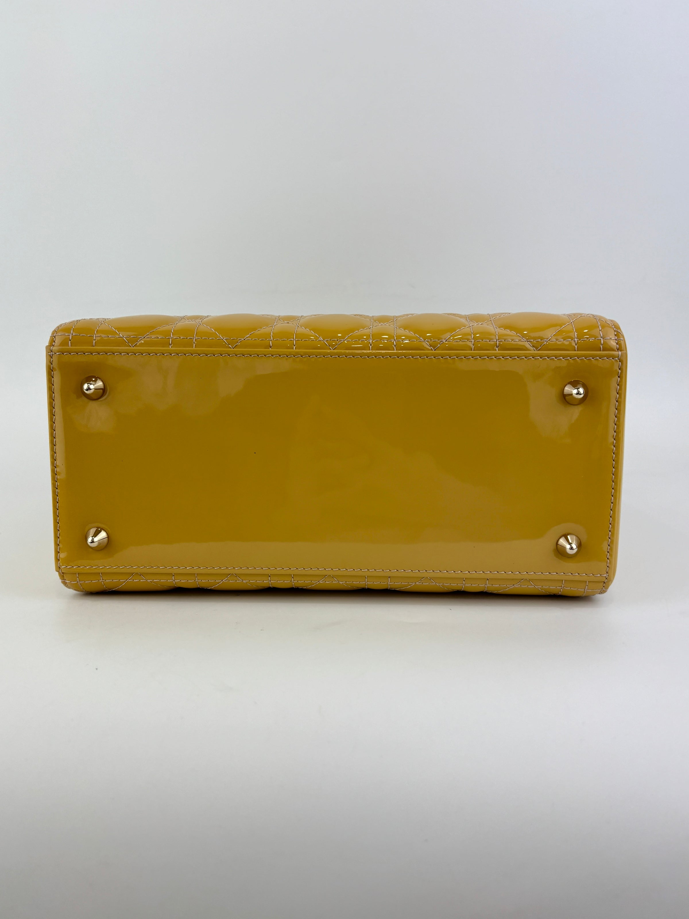 Dior Medium Lady Dior Patent Yellow GHW