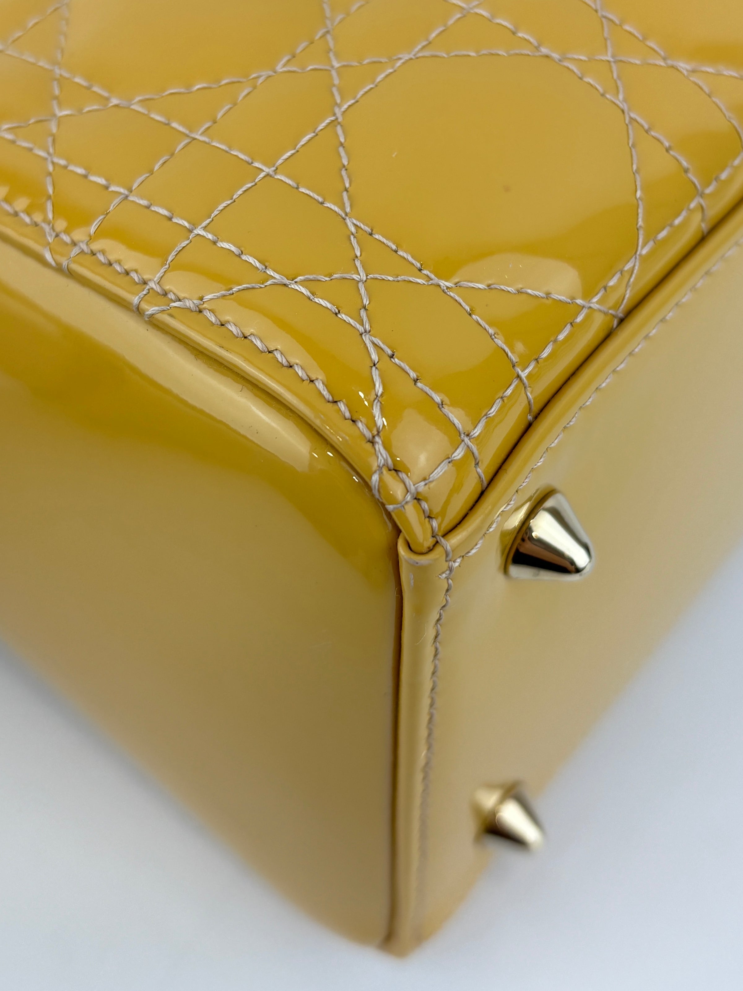 Dior Medium Lady Dior Patent Yellow GHW