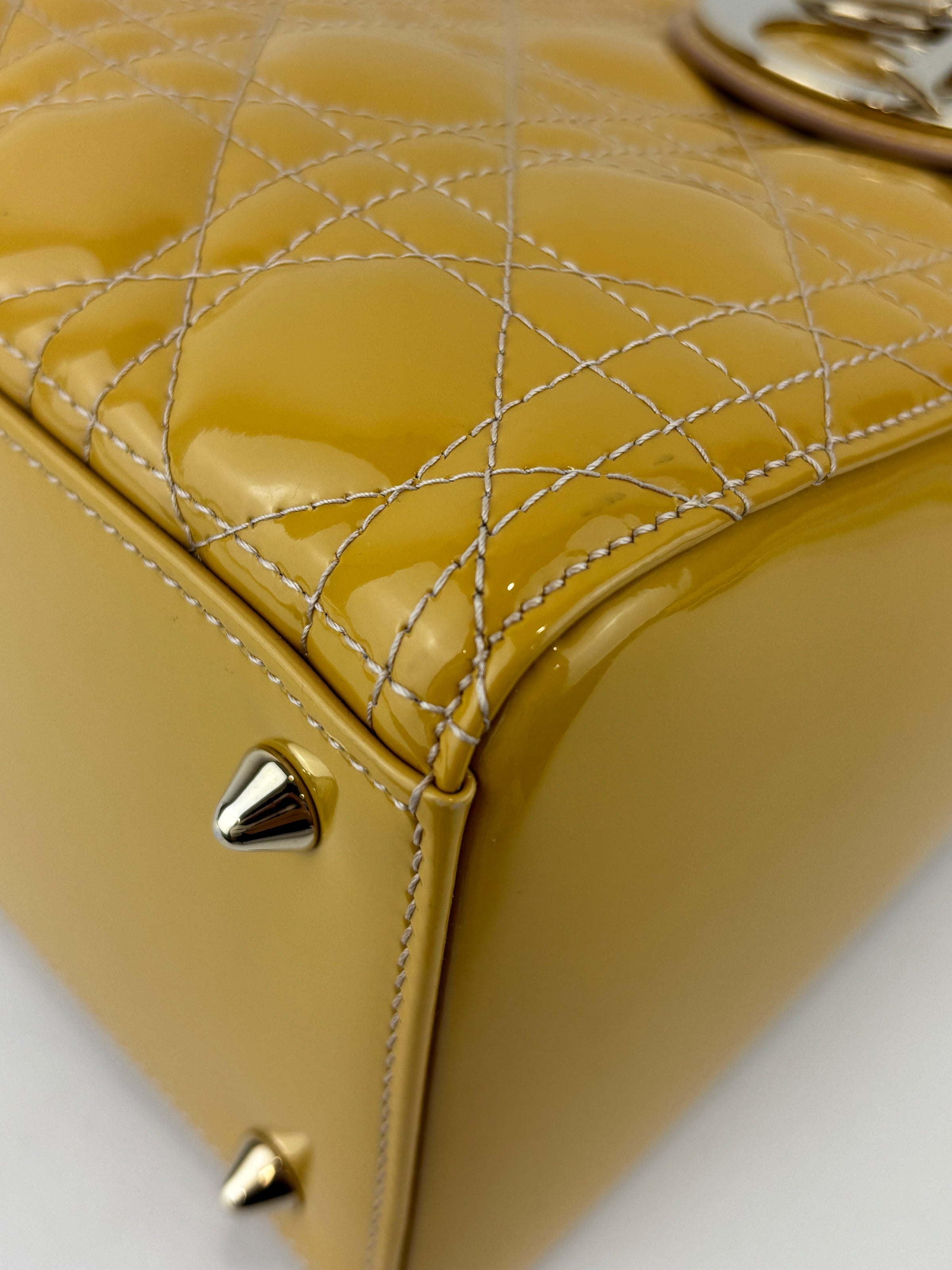 Dior Medium Lady Dior Patent Yellow GHW