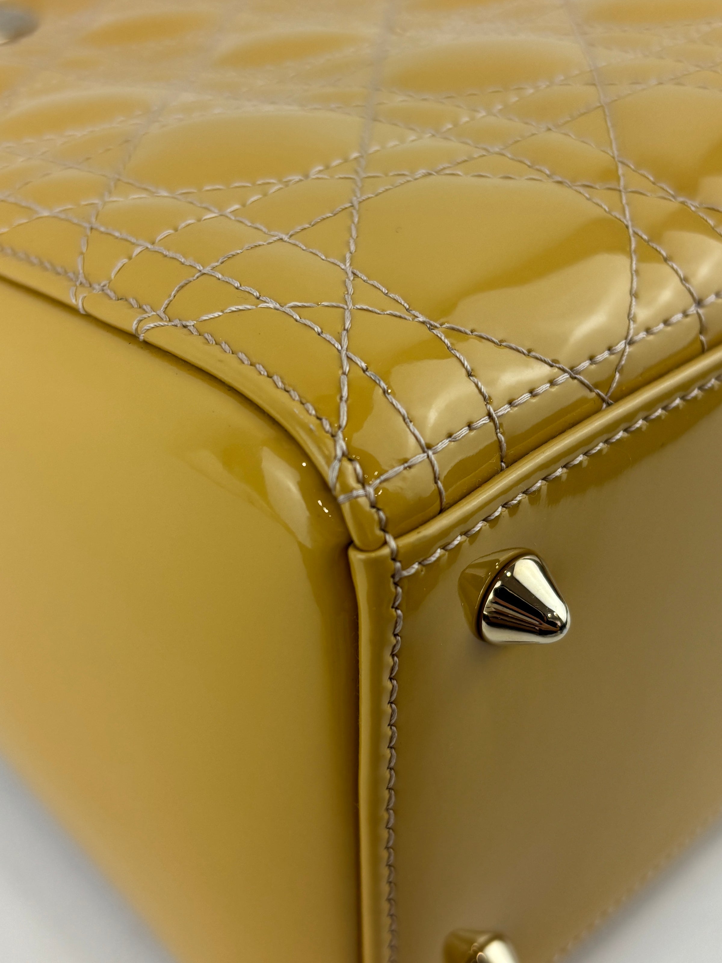 Dior Medium Lady Dior Patent Yellow GHW