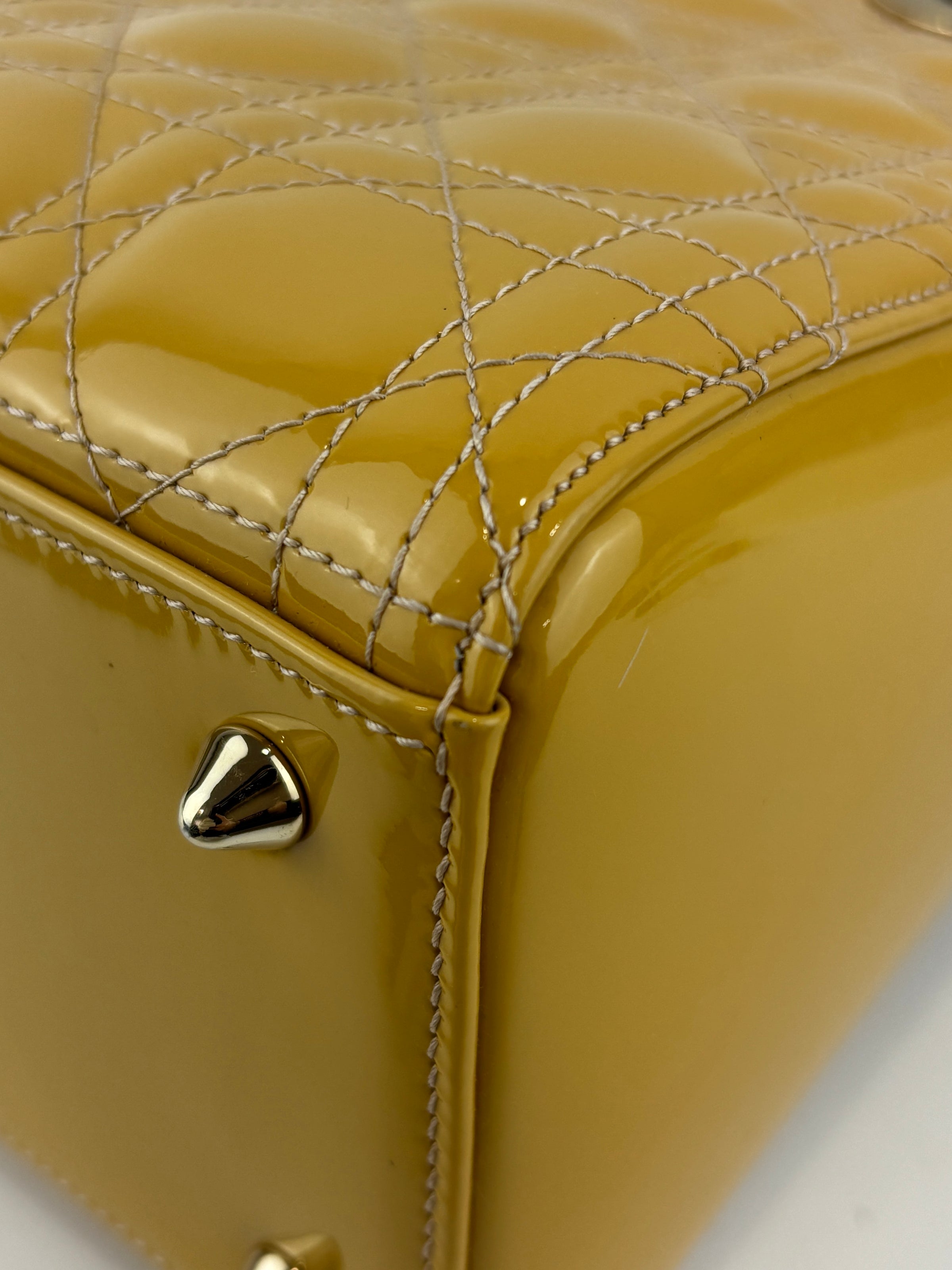 Dior Medium Lady Dior Patent Yellow GHW