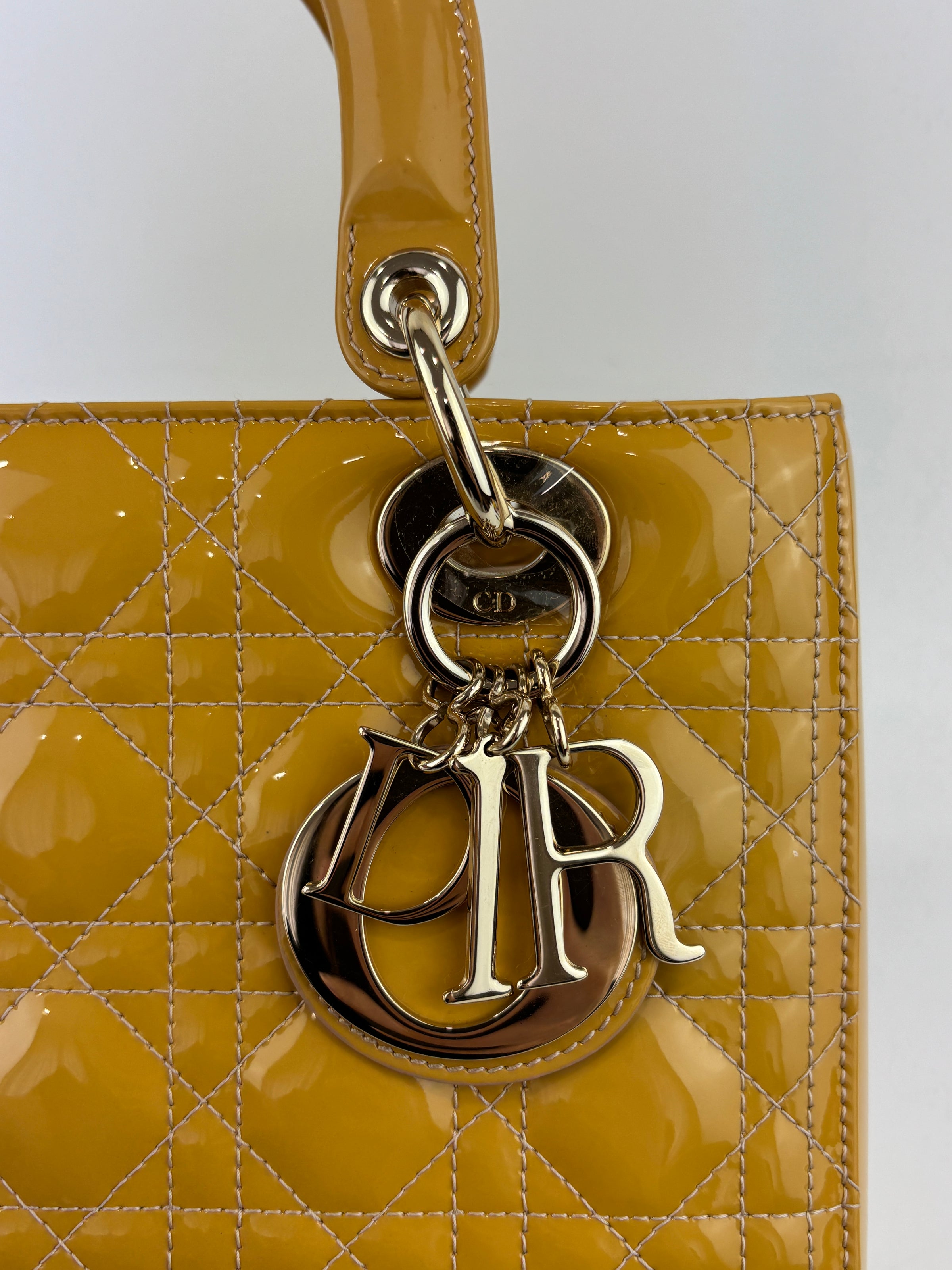 Dior Medium Lady Dior Patent Yellow GHW