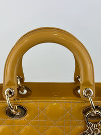 Dior Medium Lady Dior Patent Yellow GHW