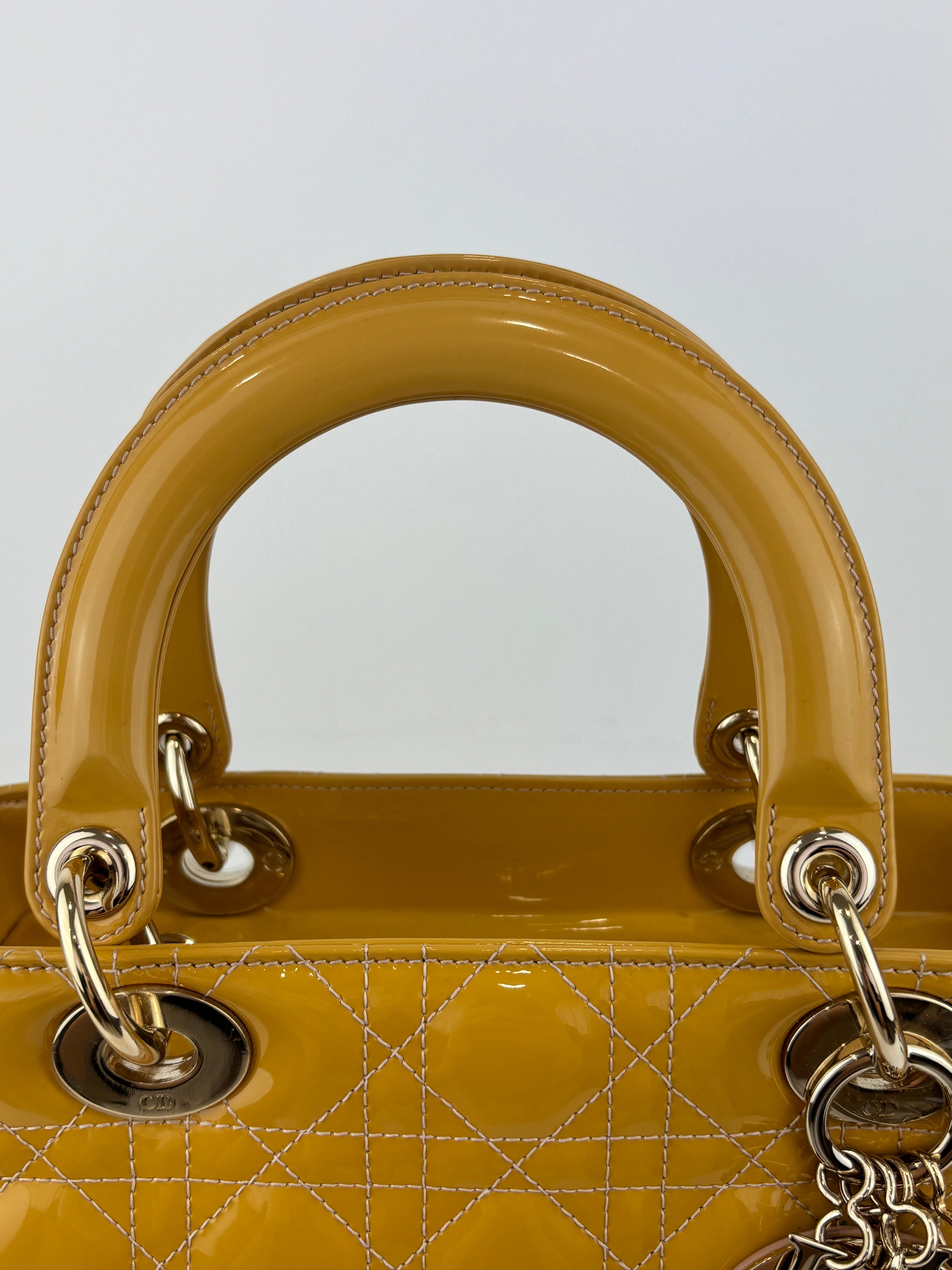Dior Medium Lady Dior Patent Yellow GHW