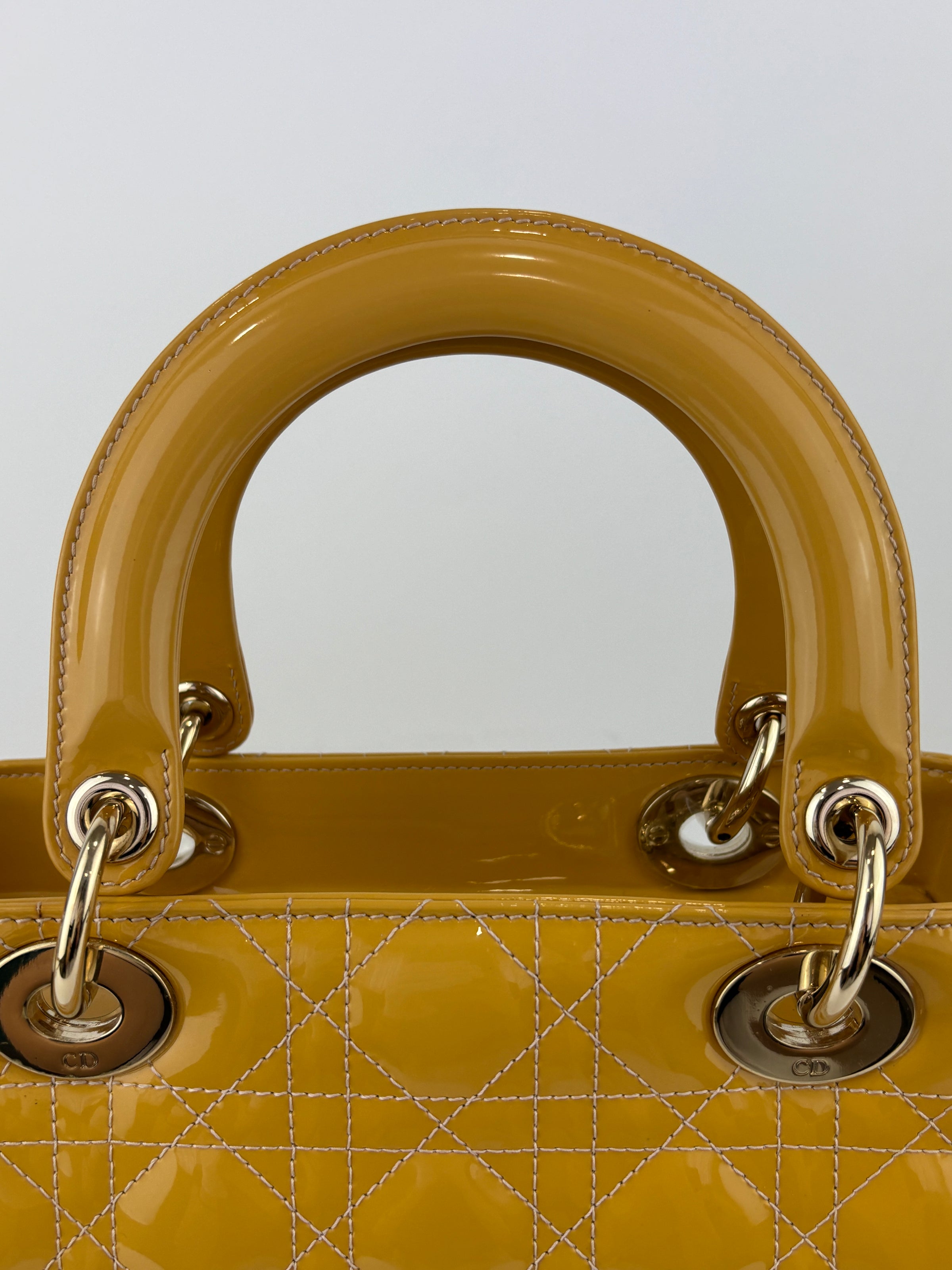 Dior Medium Lady Dior Patent Yellow GHW