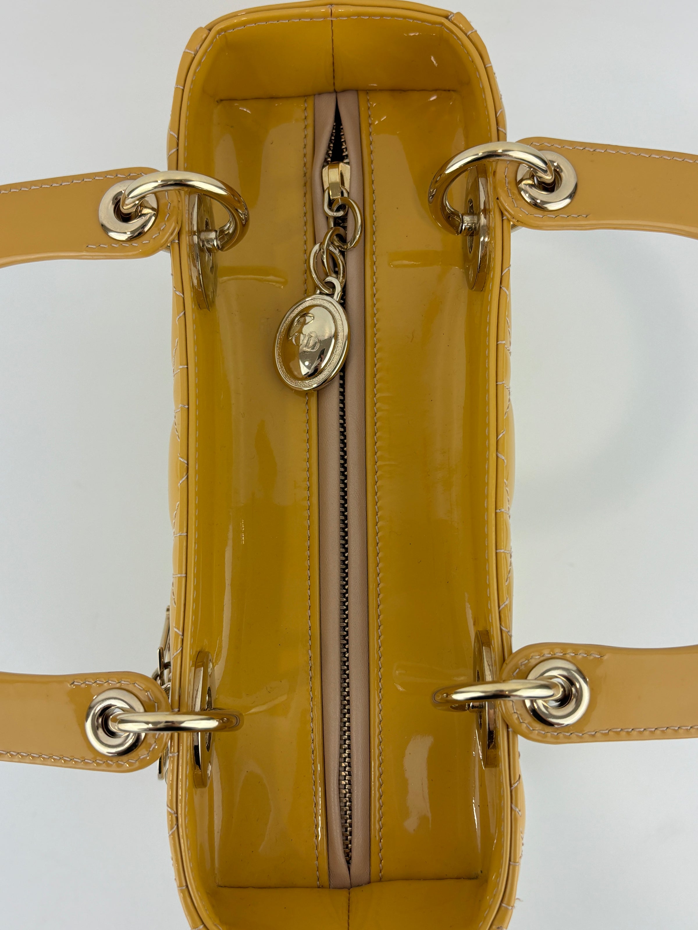 Dior Medium Lady Dior Patent Yellow GHW