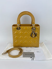 Dior Medium Lady Dior Patent Yellow GHW
