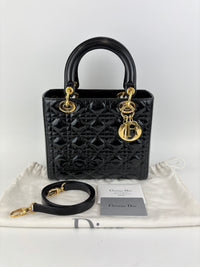 Dior Medium Lady Dior Patent Black GHW