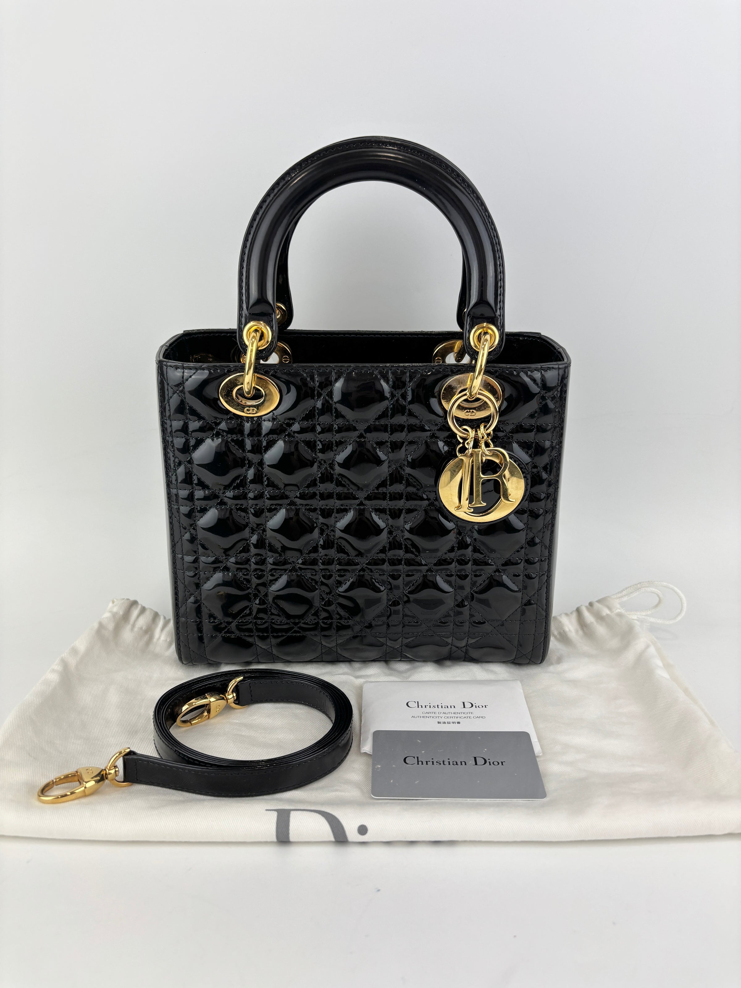 Dior Medium Lady Dior Patent Black GHW