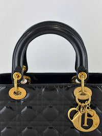 Dior Medium Lady Dior Patent Black GHW