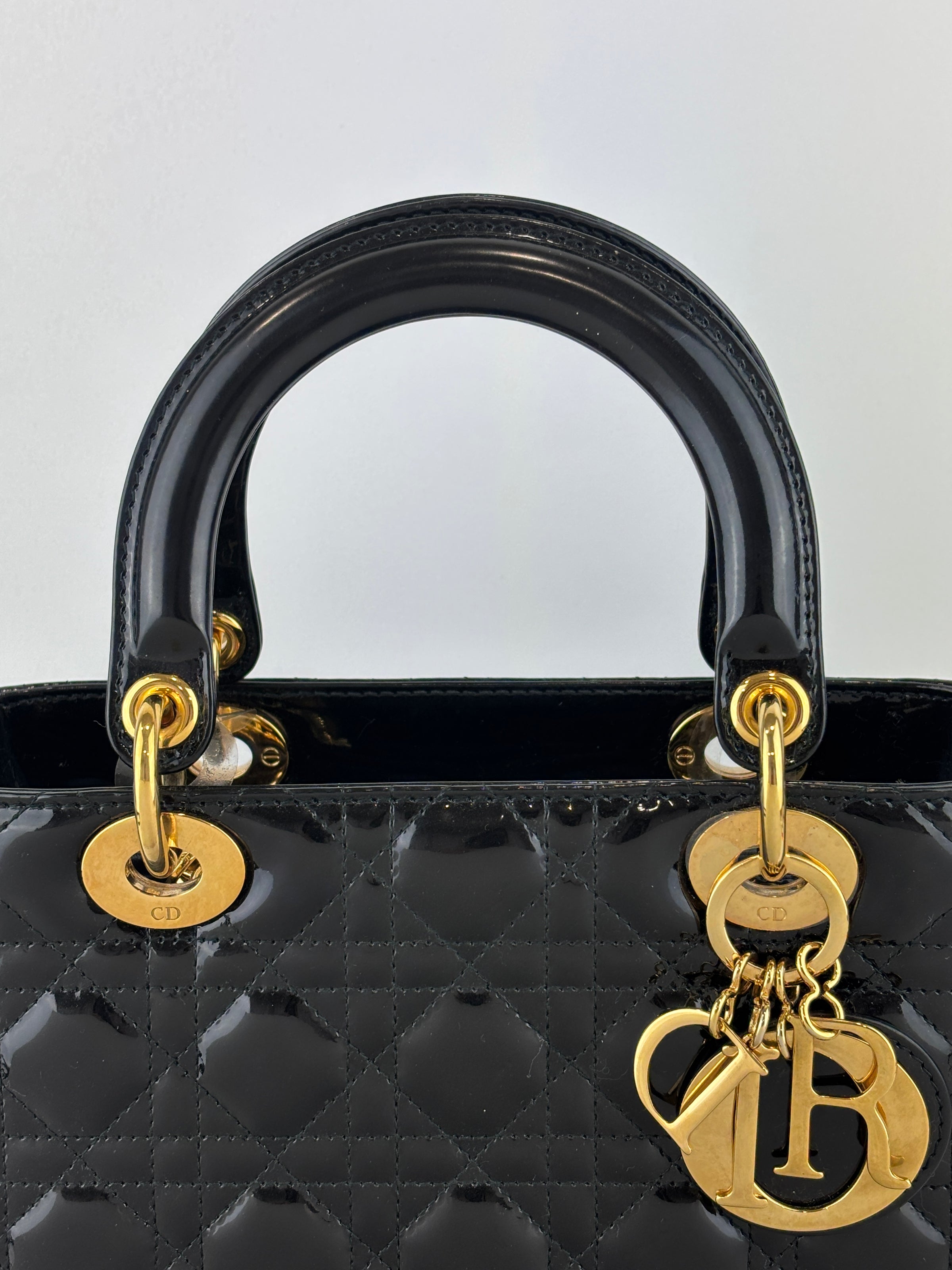 Dior Medium Lady Dior Patent Black GHW