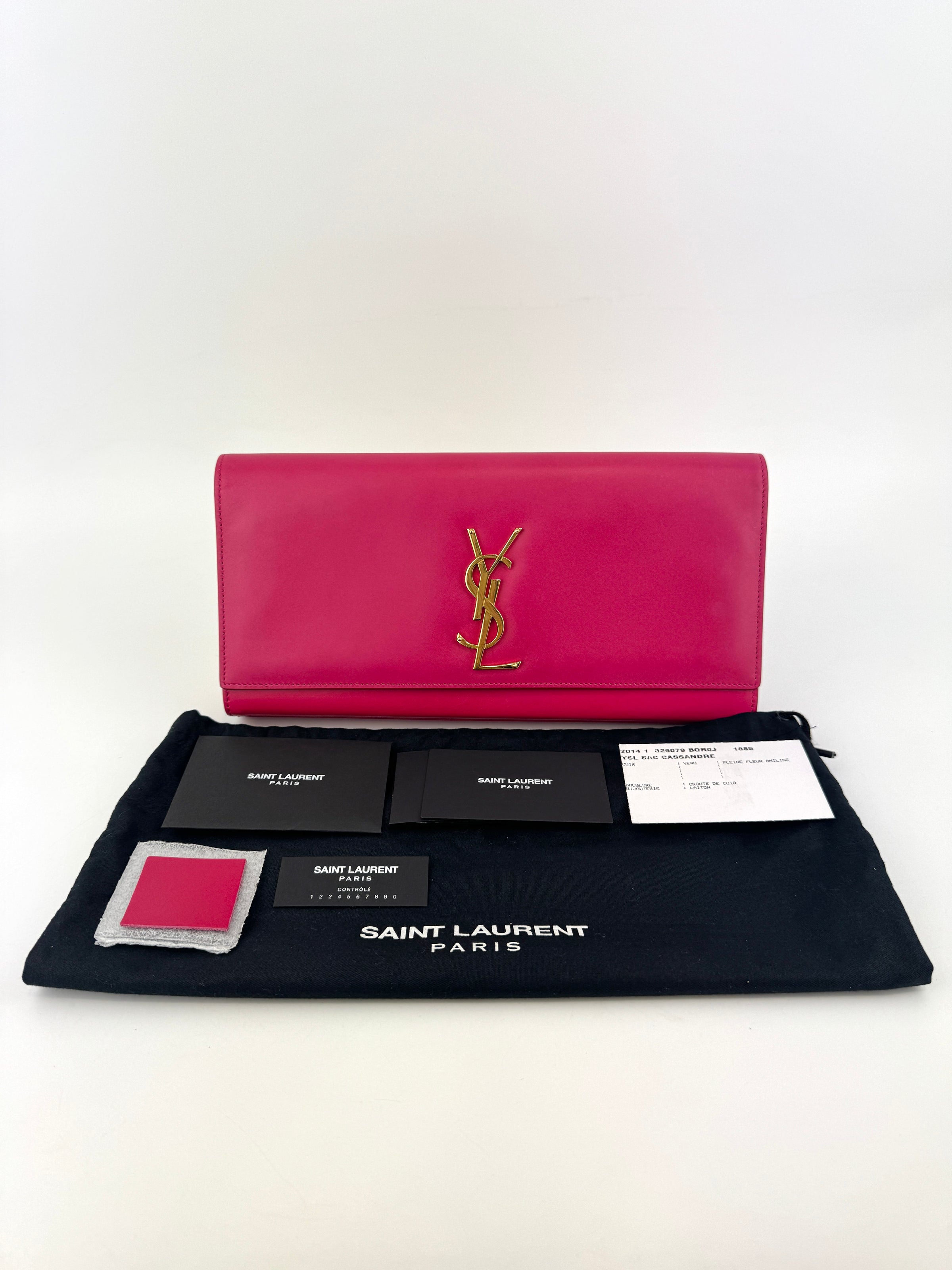 326079 Dark Pink Smooth Calfskin Cassandre Clutch Bag GHW