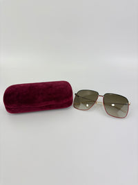 GG0394S Rectangular Metal Sunglasses in Green/Red with Gold Detail