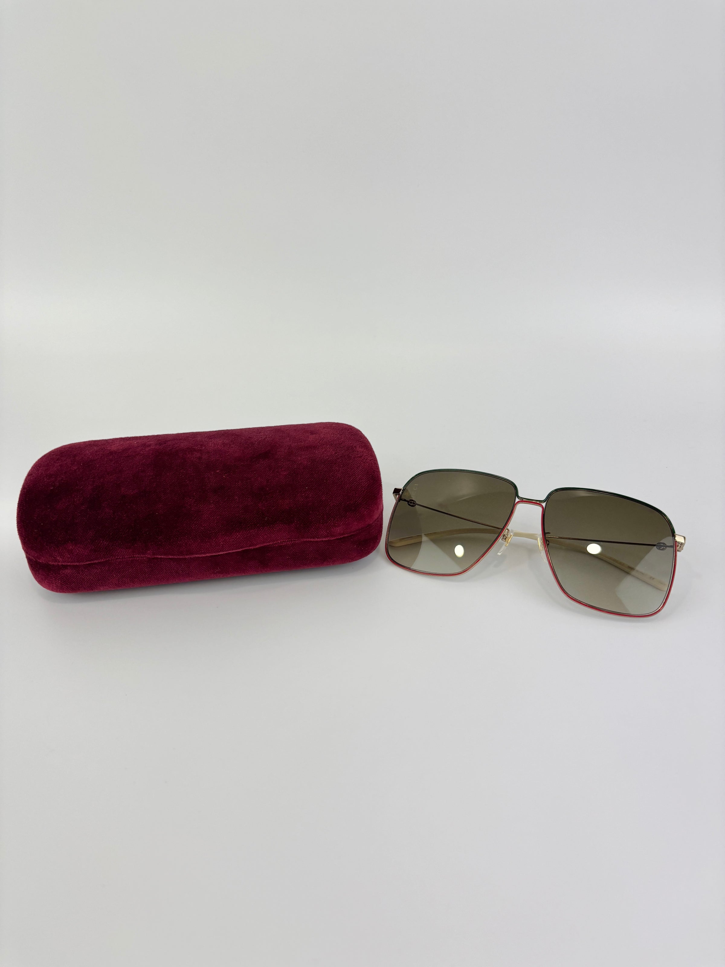 GG0394S Rectangular Metal Sunglasses in Green/Red with Gold Detail