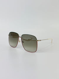 GG0394S Rectangular Metal Sunglasses in Green/Red with Gold Detail