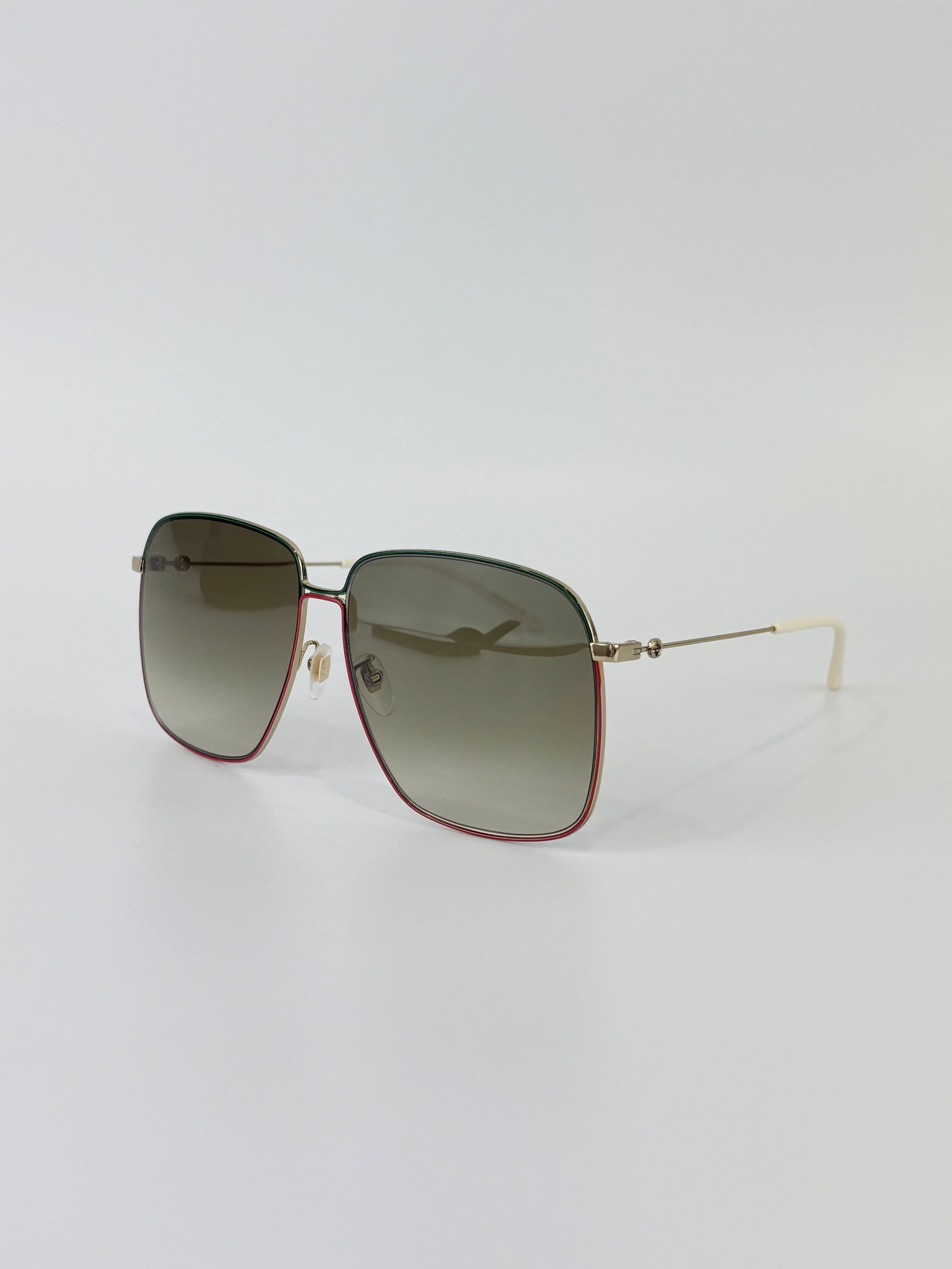 GG0394S Rectangular Metal Sunglasses in Green/Red with Gold Detail