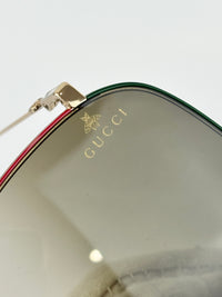 GG0394S Rectangular Metal Sunglasses in Green/Red with Gold Detail