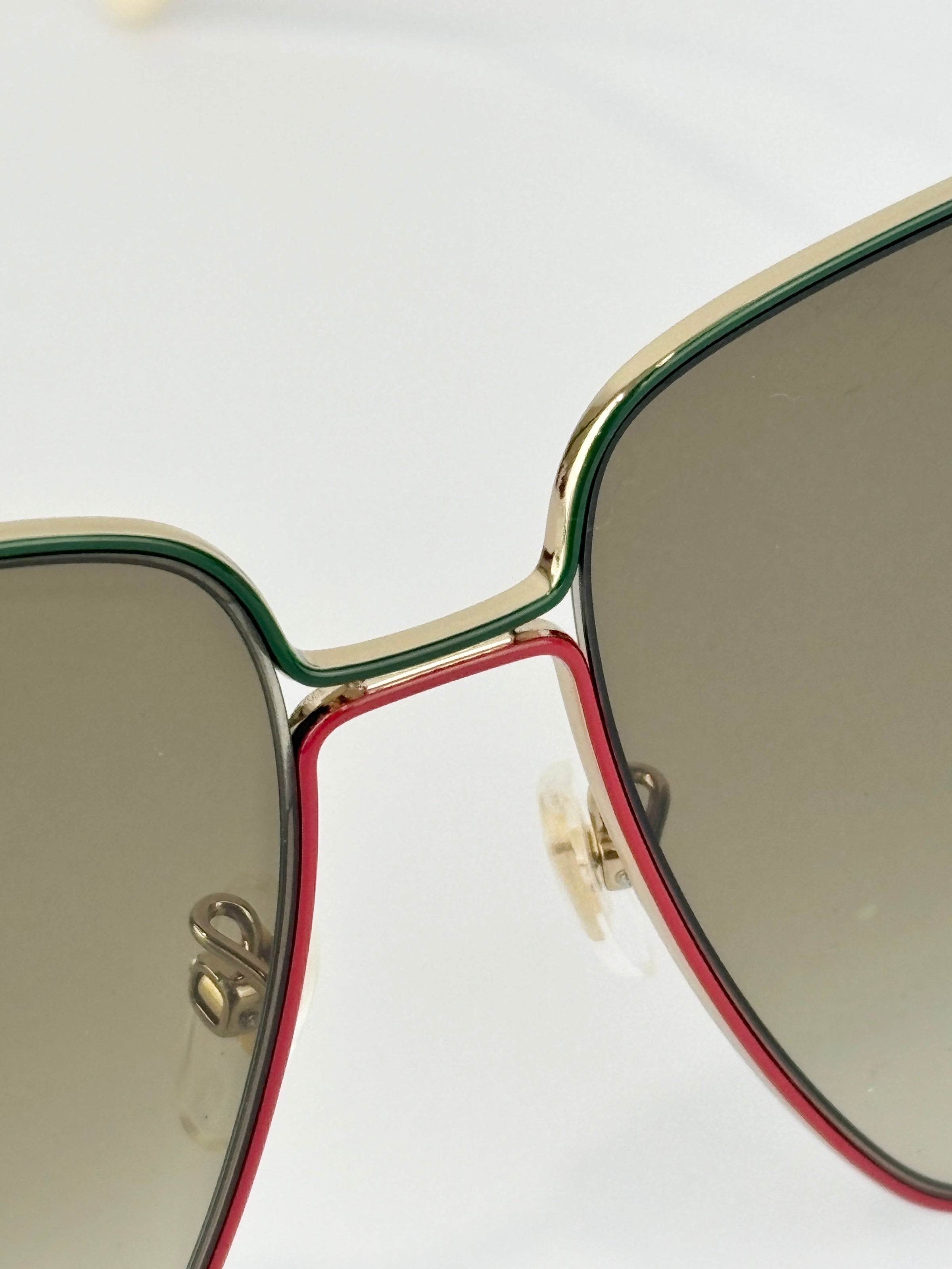 GG0394S Rectangular Metal Sunglasses in Green/Red with Gold Detail