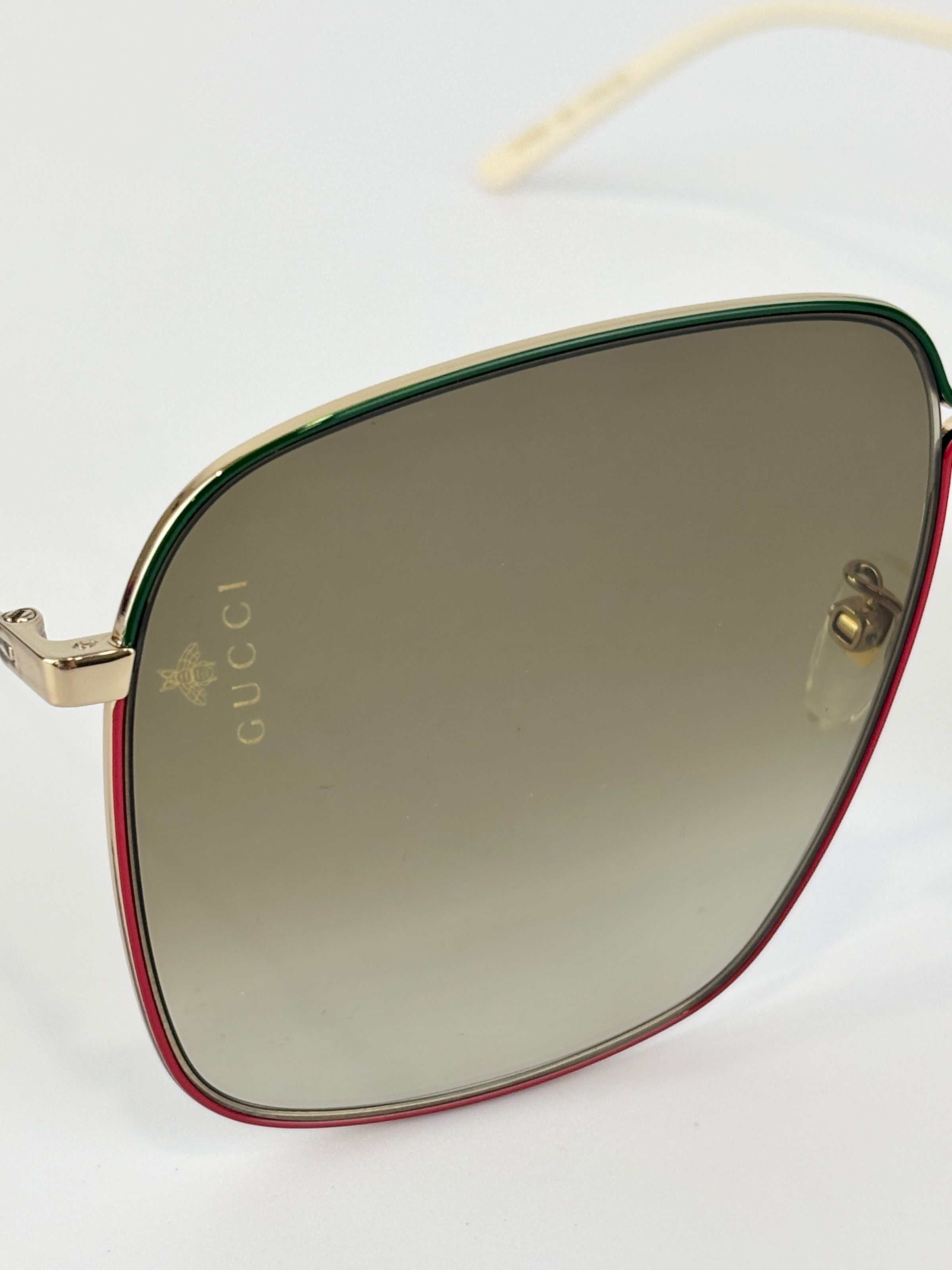 GG0394S Rectangular Metal Sunglasses in Green/Red with Gold Detail