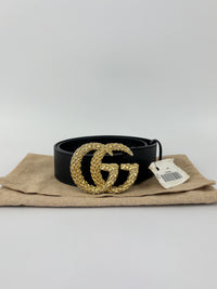 40mm Black Smooth Leather Wide Textured Double G Belt