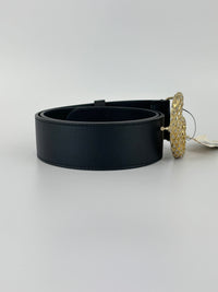 40mm Black Smooth Leather Wide Textured Double G Belt