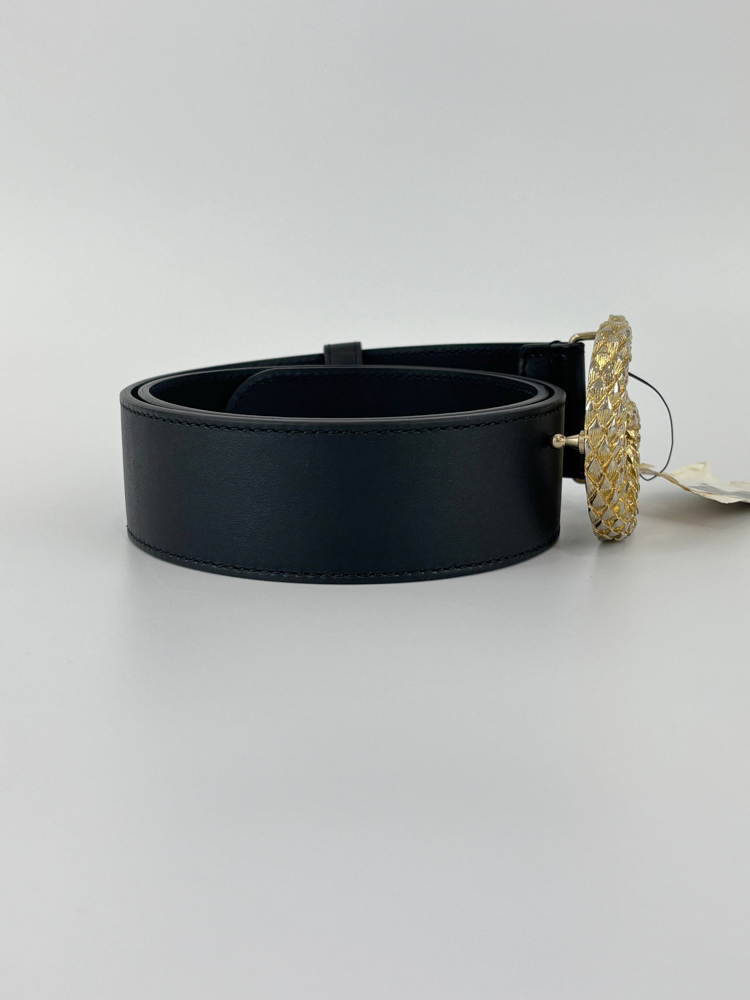 40mm Black Smooth Leather Wide Textured Double G Belt