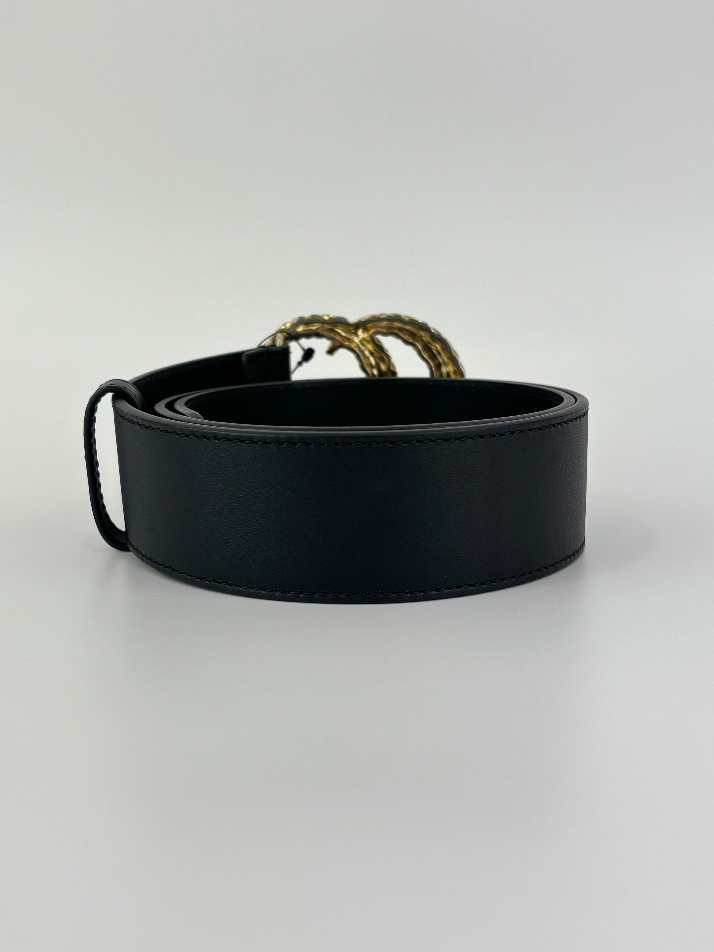 40mm Black Smooth Leather Wide Textured Double G Belt