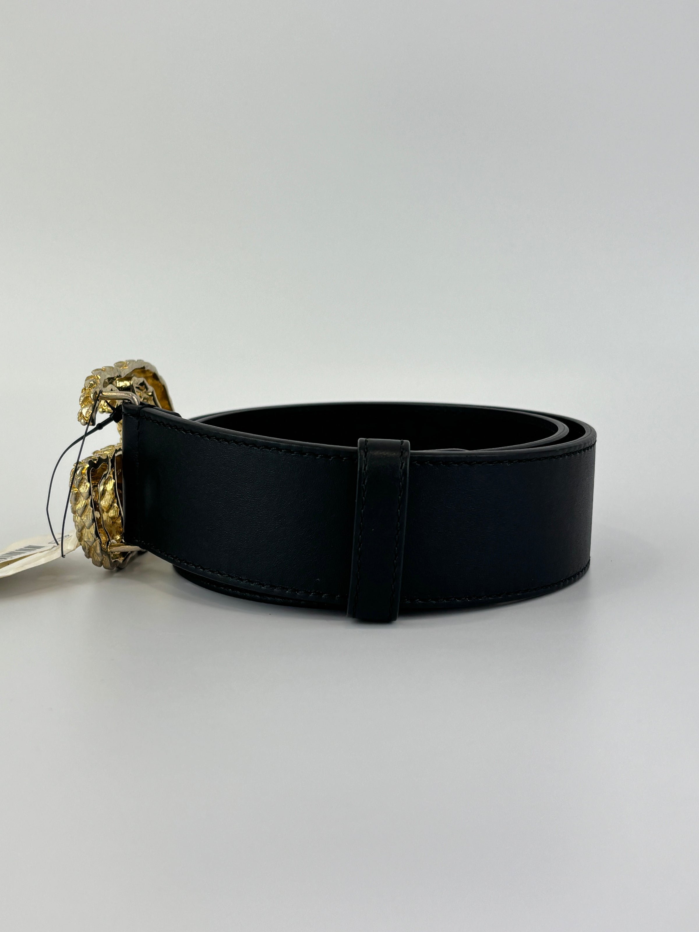 40mm Black Smooth Leather Wide Textured Double G Belt