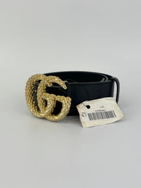 40mm Black Smooth Leather Wide Textured Double G Belt