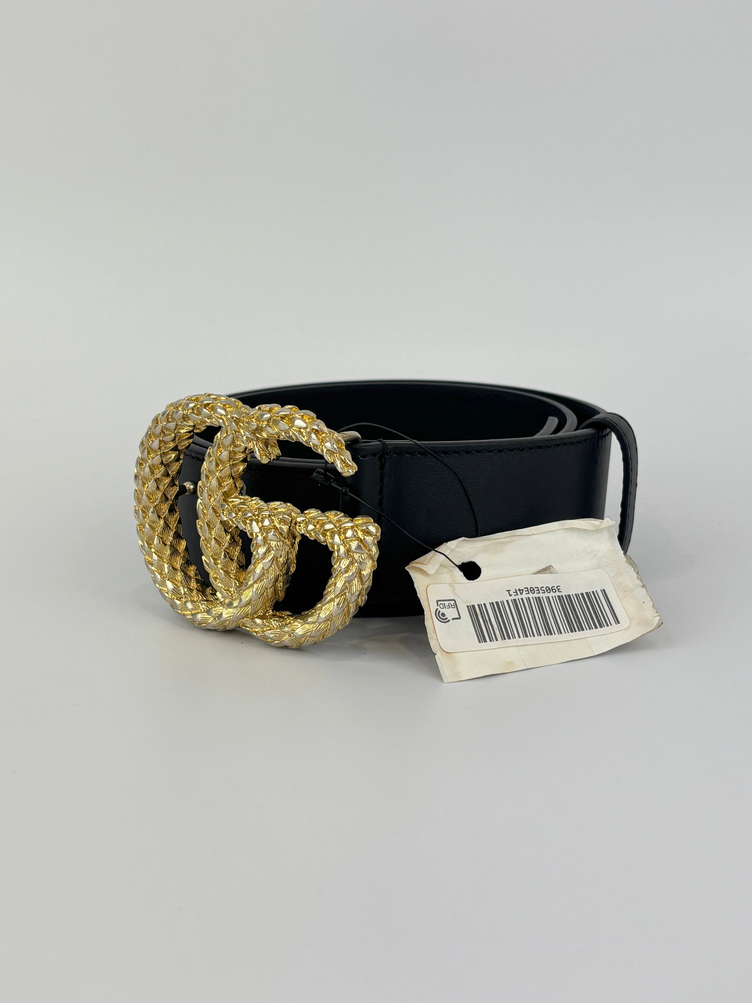 40mm Black Smooth Leather Wide Textured Double G Belt