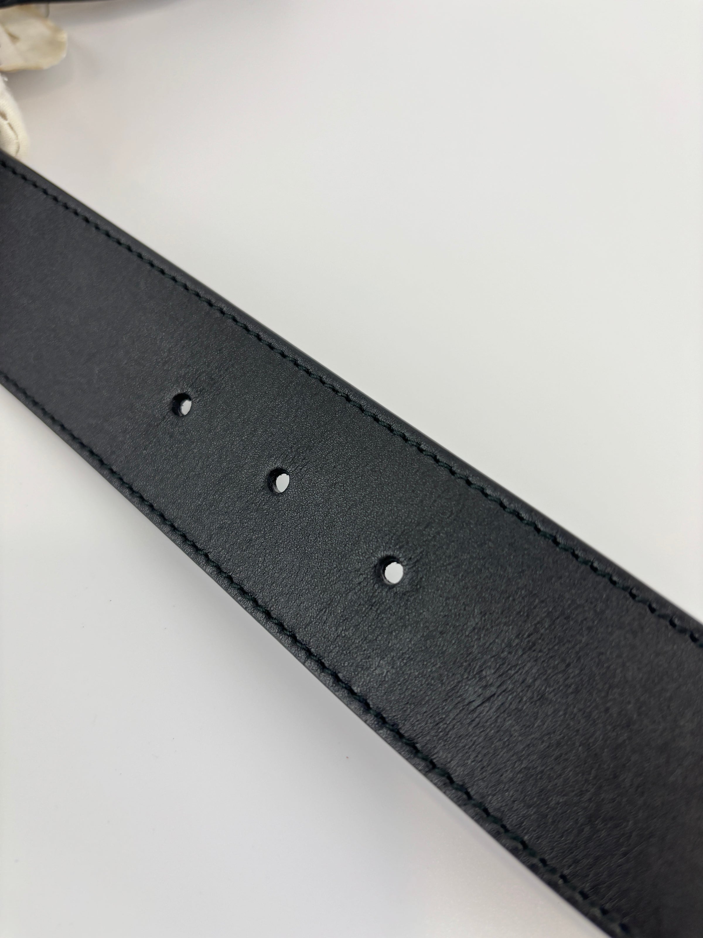 40mm Black Smooth Leather Wide Textured Double G Belt